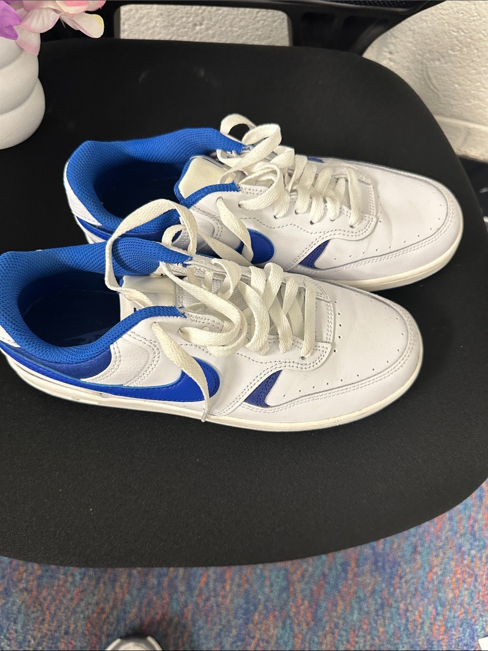 Nike White Sneakers with Royal Blue Accents